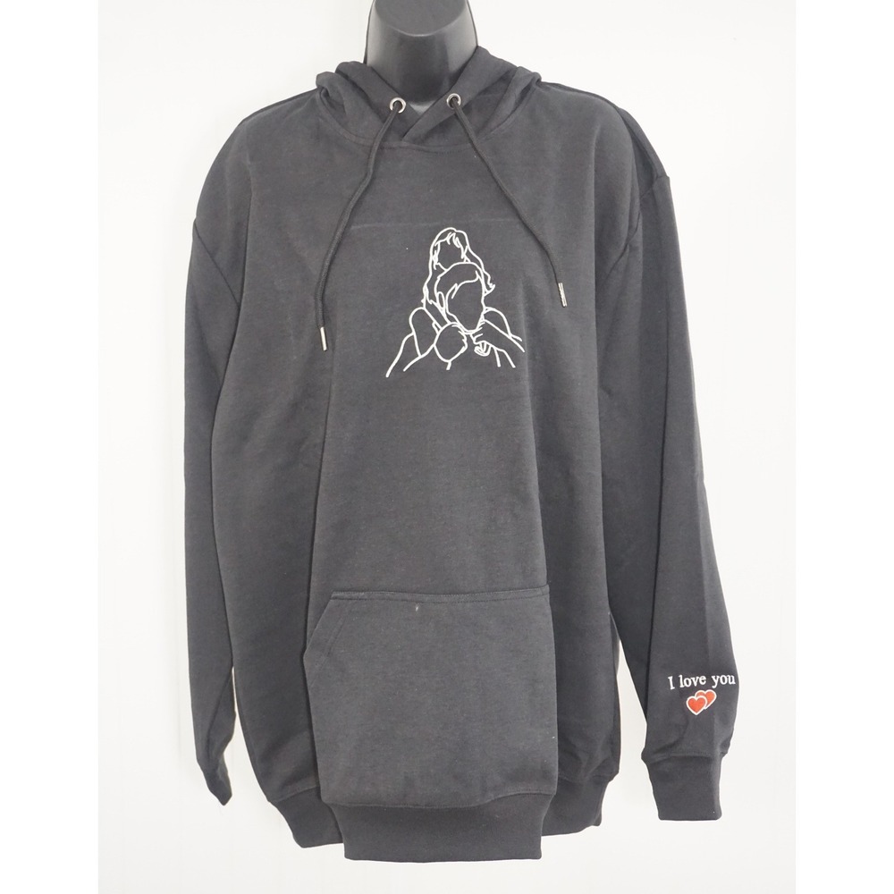 Vango XL Black Cotton Hoodie I Love You Embroidered Sleeve